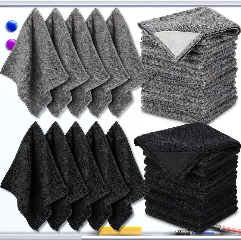 Tudomro 30 Pcs Magnetic Cleaning Cloth Dry Erasers Bulk for White Boards with Most Whiteboards Dry Erase Eraser Reusable Microfiber Cloth Eraser for Classroom, Home Office, 10'' x 10'' (Black, Gray) - Image 1