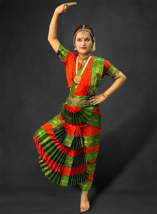 TWINKLE TOTS TwinkleTots Readymade Silk Bharatanatyam Dance Dress for Girls | Fancy Dress/Costume Competitions/School Events/Annual Functions Red - Image 2