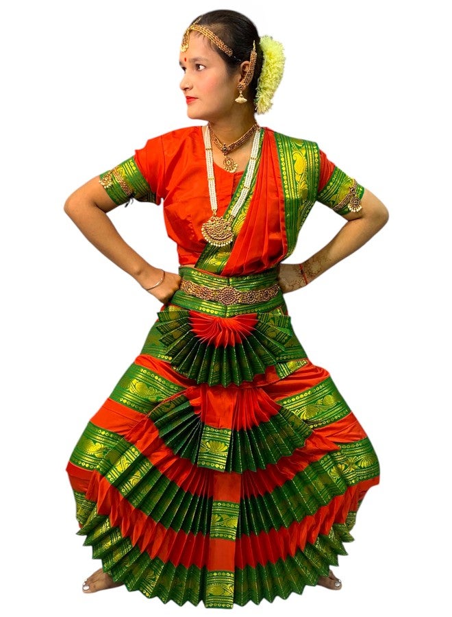 TWINKLE TOTS TwinkleTots Readymade Silk Bharatanatyam Dance Dress for Girls | Fancy Dress/Costume Competitions/School Events/Annual Functions Red - Image 1