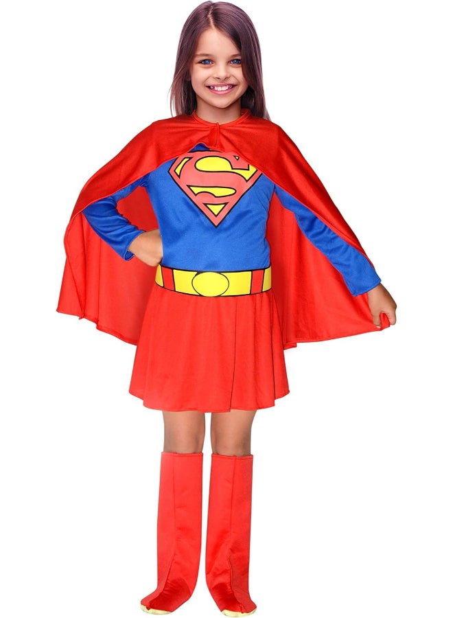 Ciao زي سوبر جيرل للفتيات من 3-4 سنوات | زي أبطال خارقين للأطفال مع عباءة وحزام وأحذية فوقية | زي مرخص من دي سي كومكس - Image 1