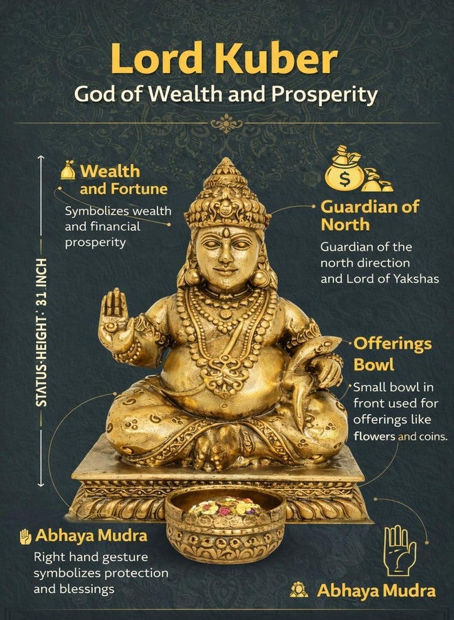 BEXCO Kuber Brass Statue, God of Wealth and Prosperity Lord Kuber 3.1 Inches Height, 110gms Weight Hindu Religious Figurine (Center Kalash) - Image 2