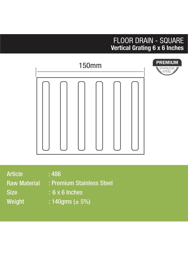 LIPKA 6 x 6 Inches Vertical Grating Floor Drain | Premium Stainless Steel Drain Cover for Bathroom, Kitchen, Balcony, Terrace, Commercial Use | Rust-Free & Anti-Clog Square Drain Trap - Image 2