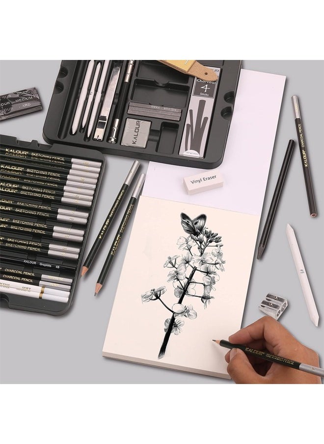 KALOUR KALOUR 52-Pack Sketch Drawing Pencils Kit with Two Sketchbook,Tin Box,Include Graphite,Charcoal and Artists Tools for Adults Beginner Kids  - Image 5