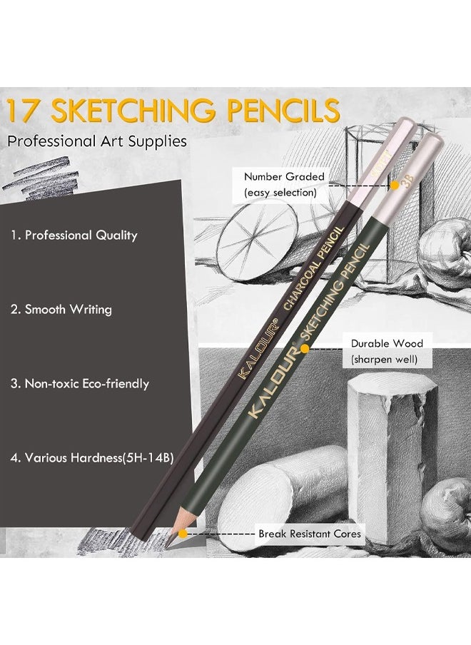 KALOUR KALOUR 52-Pack Sketch Drawing Pencils Kit with Two Sketchbook,Tin Box,Include Graphite,Charcoal and Artists Tools for Adults Beginner Kids  - Image 3