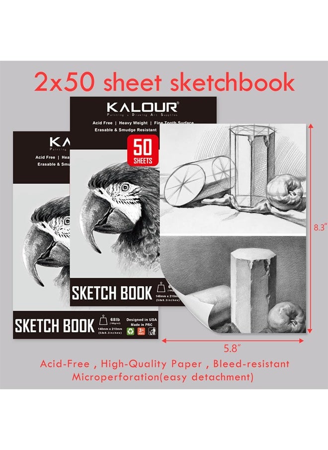 KALOUR KALOUR 52-Pack Sketch Drawing Pencils Kit with Two Sketchbook,Tin Box,Include Graphite,Charcoal and Artists Tools for Adults Beginner Kids  - Image 4