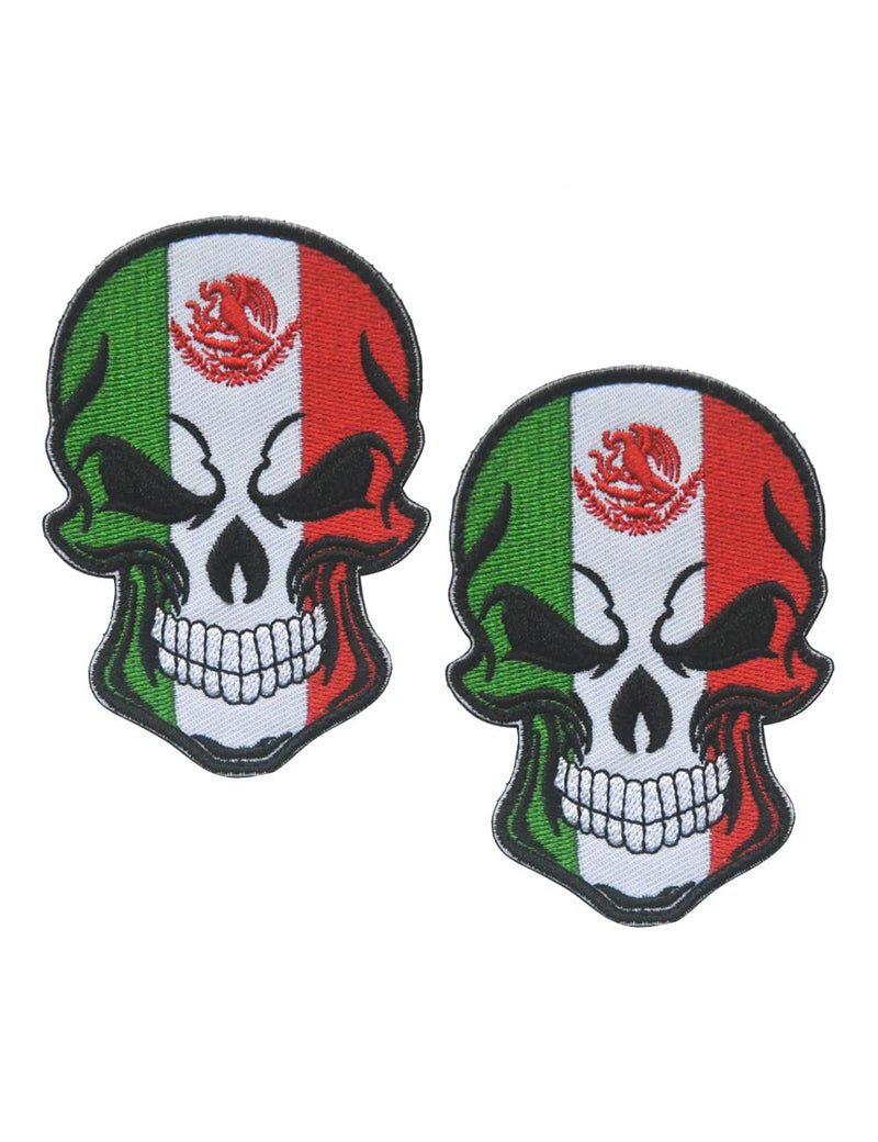 2 PCS AliPlus Mexican Flag Patches Skull Patches Embroidered Tactical Military Morale Patch Hook and Loop