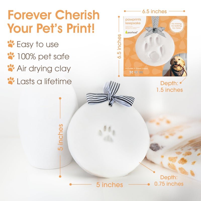 Pearhead Pet Paw Print Keepsake Ornament Kit, Memorial Clay Paw Impression for Dogs & Cats, DIY Hanging Pet Memorial with Ribbons, Pet Keepsake Gift - Image 3