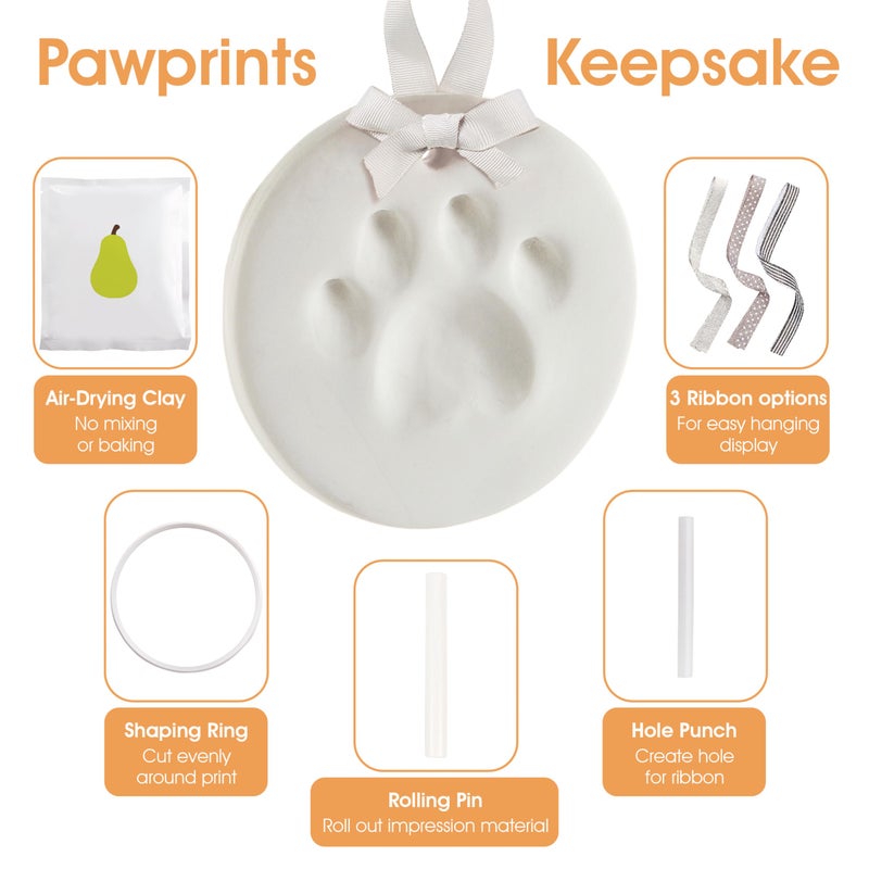 Pearhead Pet Paw Print Keepsake Ornament Kit, Memorial Clay Paw Impression for Dogs & Cats, DIY Hanging Pet Memorial with Ribbons, Pet Keepsake Gift - Image 5