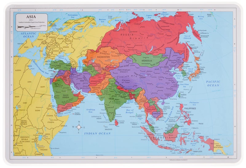 Painless Learning Painless Learning Asia Map Placemat 12 x 17 12 inches