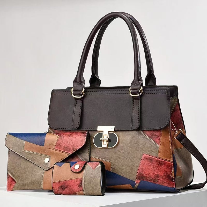 Handbag Bag Fashion New Contrast Color Stitching Bag Retro All-Match Shoulder Bag Women'S Bag - Image 1