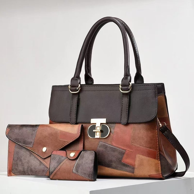 Handbag Bag Fashion New Contrast Color Stitching Bag Retro All-Match Shoulder Bag Women'S Bag - Image 3