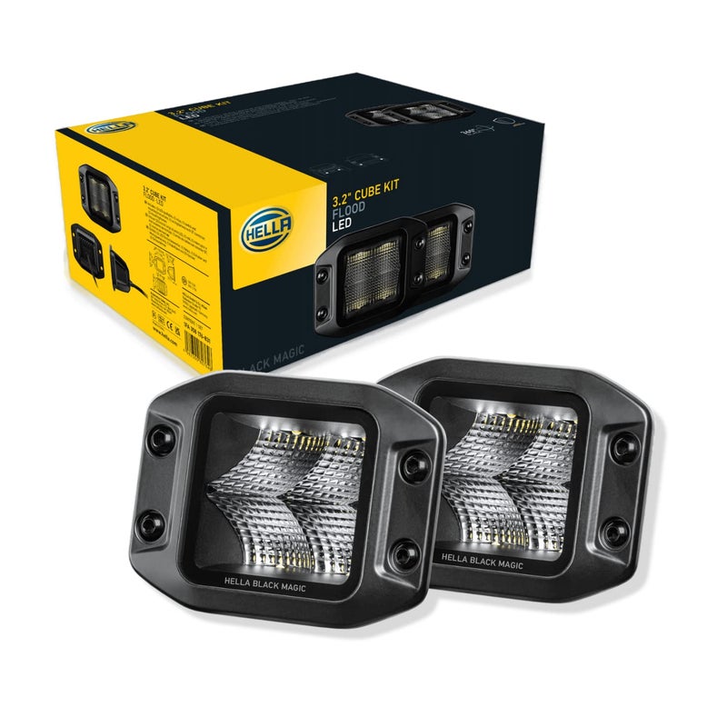Hella Black Magic LED Series 32 Inch Cube Kit Flush Mount LED Flood Light with Wiring Harness Performance High Beam OffRoad Light for Pickup Trucks ATV SUV 4x4 Jeep Tractors 358176831 - Image 2