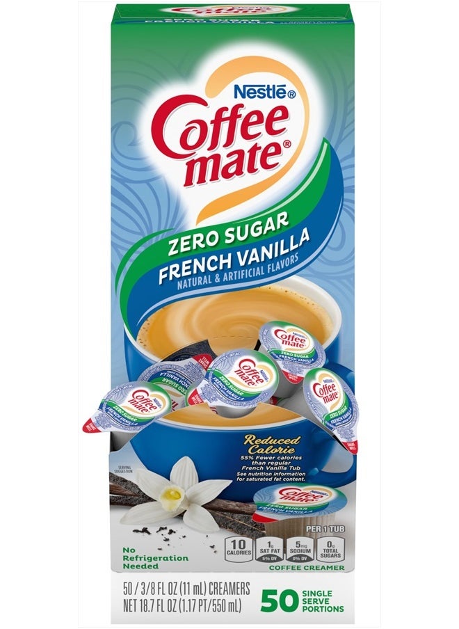 Coffee Mate Nestle Coffee mate Coffee Creamer, Sugar Free French Vanilla, Liquid Creamer Singles, Non Dairy, No Refrigeration, Box of 50 Singles  - Image 1