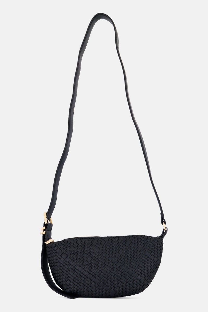 ANNE KLEIN Women Textured Half Moon Cross Body Bag, Black - Image 1