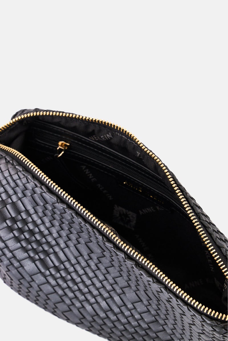 ANNE KLEIN Women Textured Half Moon Cross Body Bag, Black - Image 3