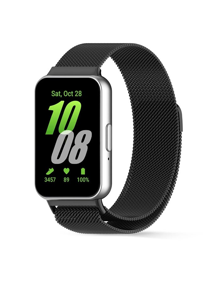 O Ozone Milanese Loop Band For Samsung Galaxy FIT3, Magnetic Stainless Steel Mesh Adjustable Replacement Straps for Men Women - Black  - Image 1