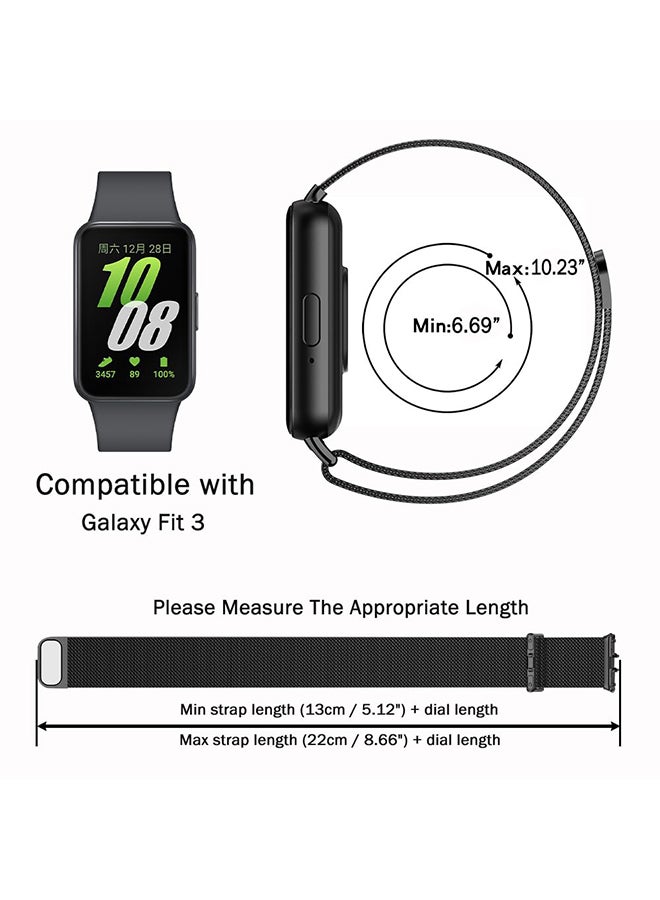 O Ozone Milanese Loop Band For Samsung Galaxy FIT3, Magnetic Stainless Steel Mesh Adjustable Replacement Straps for Men Women - Black  - Image 2