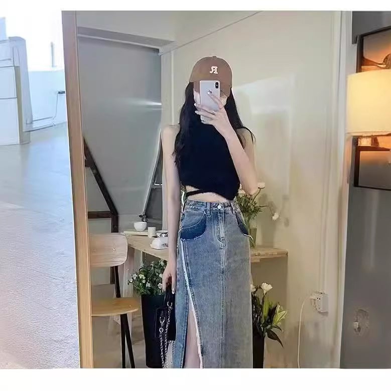 Rared High Waist Split Denim Skirt Women'S Summer Loose Overskirt Design Niche A- Line Mid-Length Skirt - Image 5