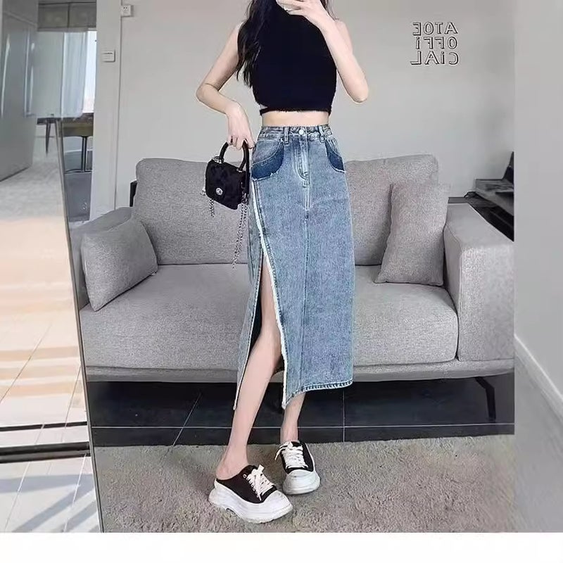 Rared High Waist Split Denim Skirt Women'S Summer Loose Overskirt Design Niche A- Line Mid-Length Skirt - Image 2