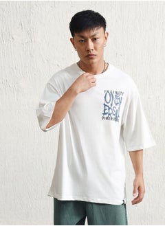 Hubberholme White Oversized Graphic T-shirt for Men, Crew Neck, Pure Cotton  - Image 1