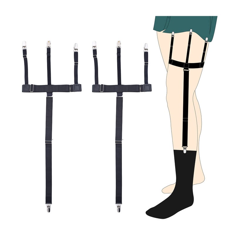 Kedofe Men Shirt Stays Adjustable Elastic Shirt Garter Shirts Holder with Non-slip Locking Clamps for Police Military (Black-B) - Image 5