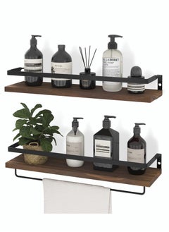 MIXDE Floating Shelves Wall Mounted Storage Shelves for Kitchen Bathroom Set of 2 Brown  - Image 1