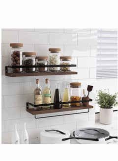 MIXDE Floating Shelves Wall Mounted Storage Shelves for Kitchen Bathroom Set of 2 Brown  - Image 4