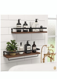 MIXDE Floating Shelves Wall Mounted Storage Shelves for Kitchen Bathroom Set of 2 Brown  - Image 2