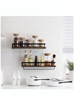 MIXDE Floating Shelves Wall Mounted Storage Shelves for Kitchen Bathroom Set of 2 Brown  - Image 5