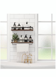 MIXDE Floating Shelves Wall Mounted Storage Shelves for Kitchen Bathroom Set of 2 Brown  - Image 3