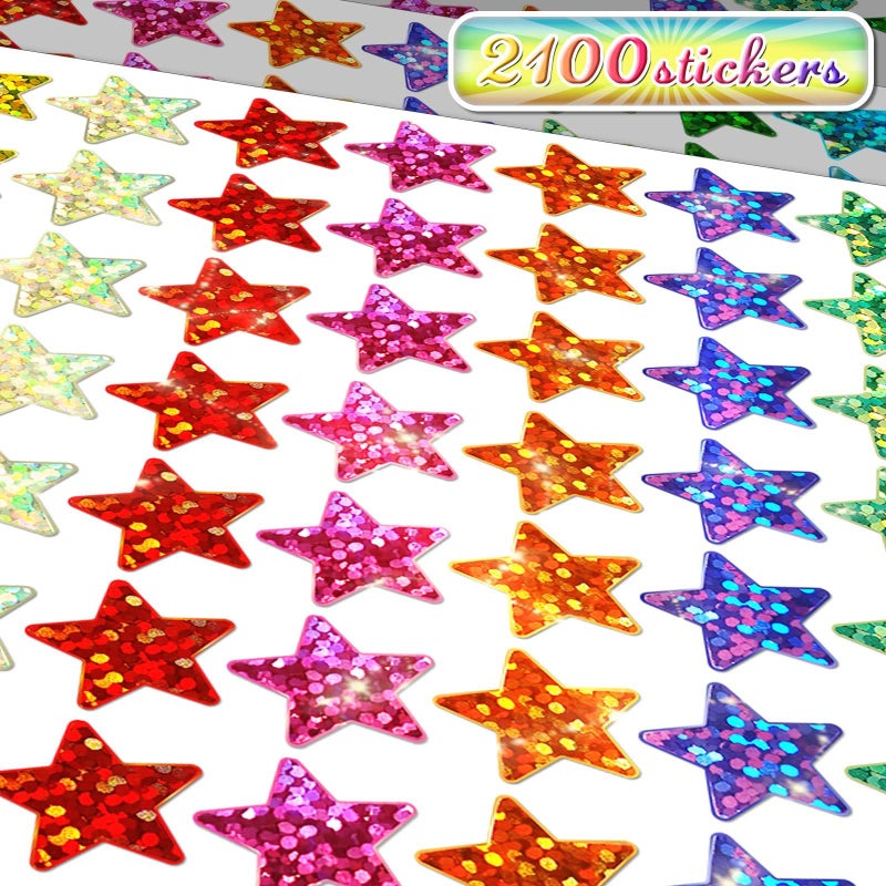 labelon 2100 Pcs Star Stickers for Kids Reward, Foil Star Stickers, Holographic Rainbow Stickers, Colorful Reward Stickers for Student Planner and School Classroom Teacher Supplies - Image 2