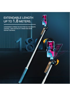 Generic Selfie Stick Tripod  Extendable Rod with Wireless Remote and Phone Clip,1.8 m, Stainless steel material Lightweight Portable for i Phone/Android , P180  - Image 4