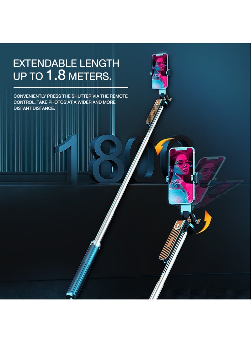 Generic - Selfie Stick Tripod  Extendable Rod with Wireless Remote and Phone Clip,1.8 m, Stainless steel material Lightweight Portable for i Phone/Android , P180 - Image 1