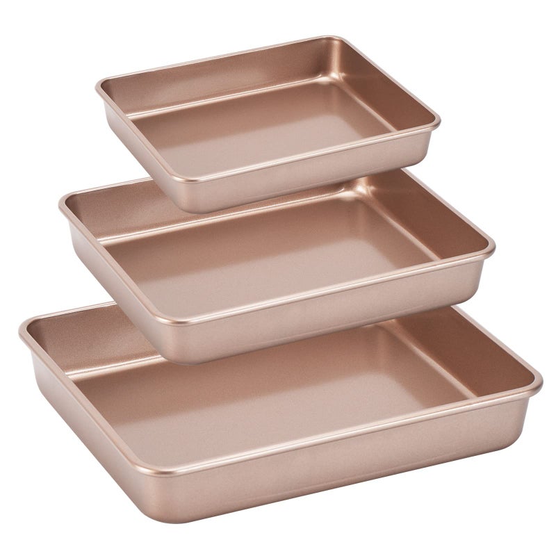 Kazozobi 3Pack Roasting Pan Set Nonstick Baking Tray Rectangular Bakeware for Oven NonToxic Coating and Durable Quality Champagne Gold