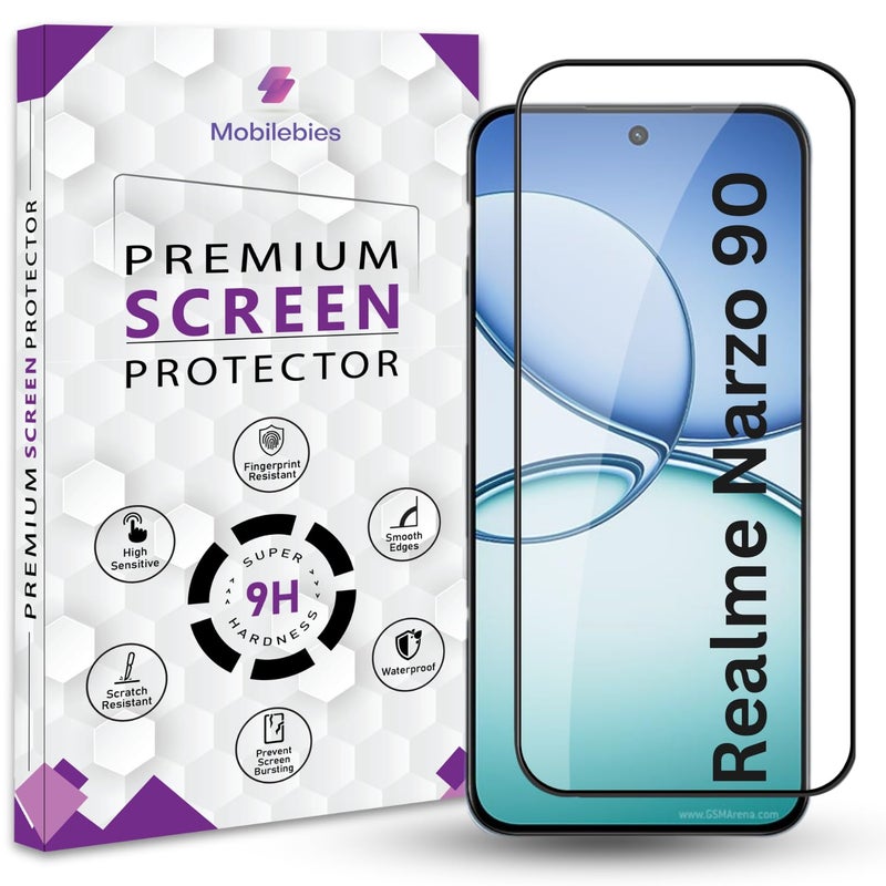 Mobilebies Premium Tempered Glass Screen Protector Guard For Realme Narzo 90 5G (6.57 Inch, Pack of 1) | Edge to Edge Coverage With Easy to installation kit - Image 1