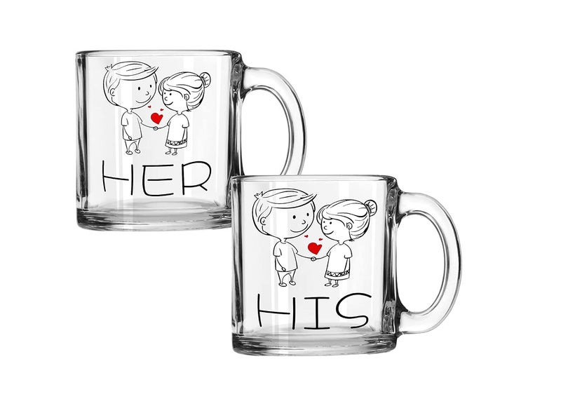 V Kraft Special his Hers Romantic Gift Lovable Stylish and Trendy Transparent Coffee Mug Gift for Your Loved Once on The Any Special Occasion Coffee Mug Tea Cup Pack of 2