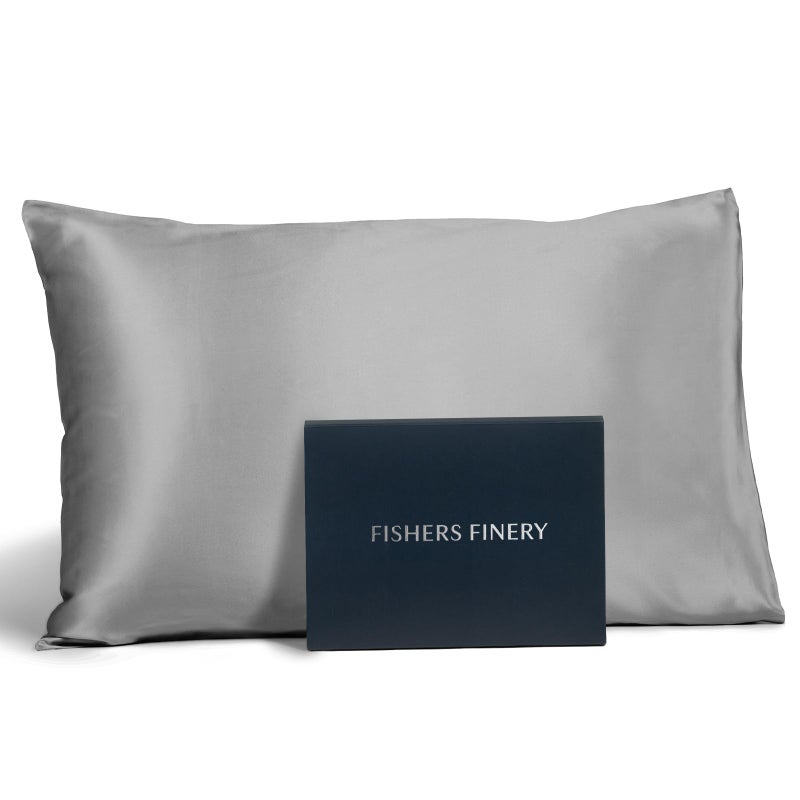 Fishers Finery 19mm 100% Pure Mulberry Silk Pillowcase, Quality Tested (Silver, K) - Image 1
