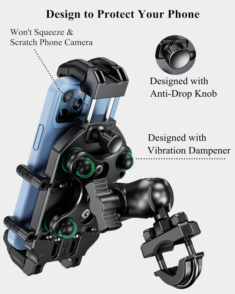 BRCOVAN Motorcycle Phone Mount Holder with Vibration Dampener & High-Speed Secure Lock, Adjustable Handlebar Cellphone Clamp for Bike Bicycle Scooter ATV, Fit 5.4-7.2'' Smartphone, Big Phone Friendly - Image 5