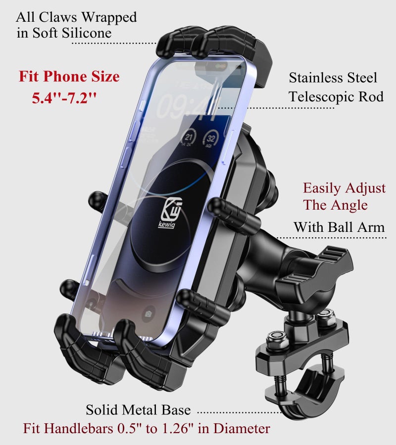 BRCOVAN Motorcycle Phone Mount Holder with Vibration Dampener & High-Speed Secure Lock, Adjustable Handlebar Cellphone Clamp for Bike Bicycle Scooter ATV, Fit 5.4-7.2'' Smartphone, Big Phone Friendly - Image 3
