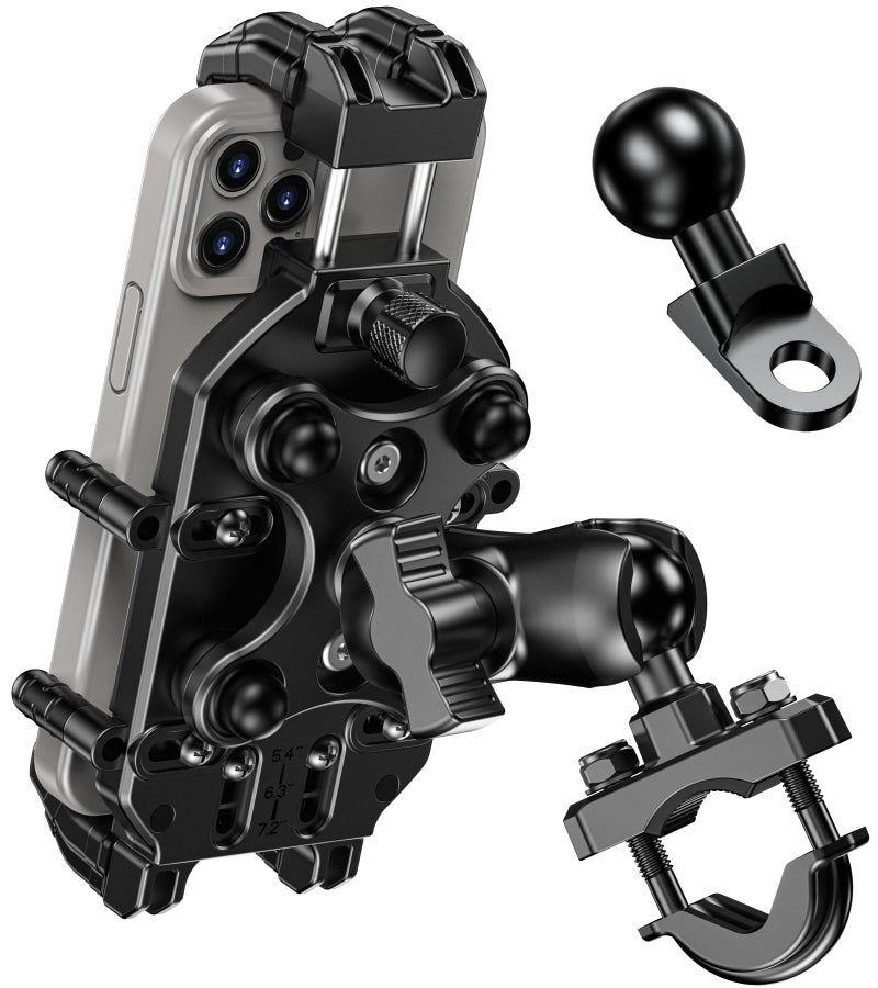 BRCOVAN Motorcycle Phone Mount Holder with Vibration Dampener & High-Speed Secure Lock, Adjustable Handlebar Cellphone Clamp for Bike Bicycle Scooter ATV, Fit 5.4-7.2'' Smartphone, Big Phone Friendly - Image 1