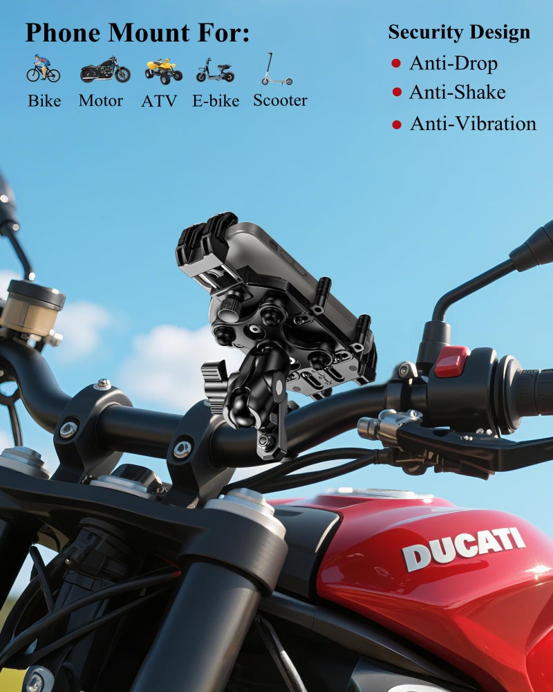 BRCOVAN Motorcycle Phone Mount Holder with Vibration Dampener & High-Speed Secure Lock, Adjustable Handlebar Cellphone Clamp for Bike Bicycle Scooter ATV, Fit 5.4-7.2'' Smartphone, Big Phone Friendly - Image 2