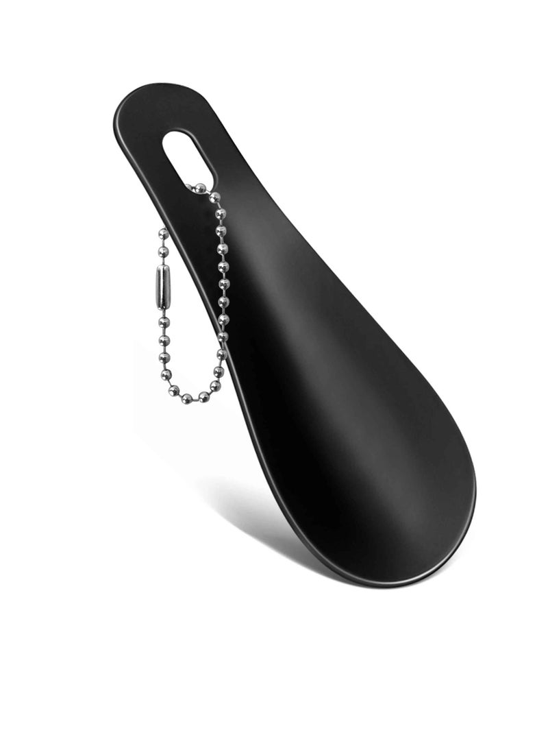 Metal Shoe Horn, Mini Travel Shoe Spoon, Easy To Carry Short Shoe Horn, Lightweight And Durable Stainless Steel Portable Key Ring Shoe Horn For Men Women, (1pc, Black) - Image 1