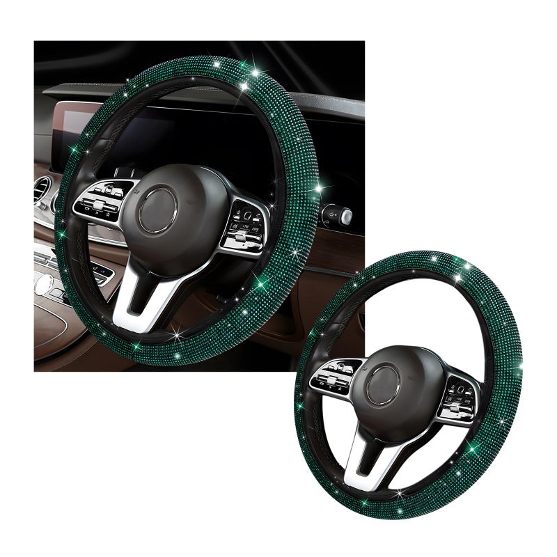 Kewucn Bling Steering Wheel Cover Crystal Diamond Steering Wheel Protector for Women Girls 1415 Inch Sparkling Rhinestone Decor Accessories Universal Fit for Most Cars SUVs Vans Green - Image 3