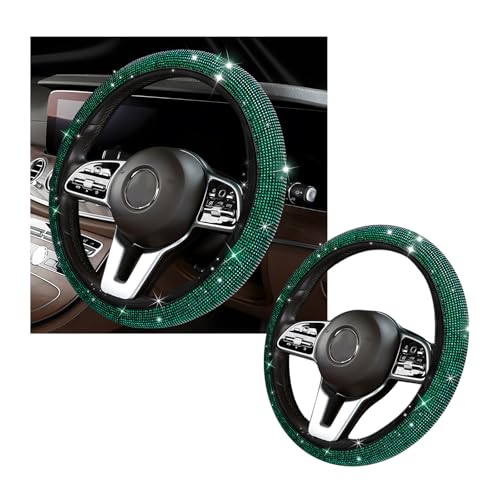 Kewucn Bling Steering Wheel Cover Crystal Diamond Steering Wheel Protector for Women Girls 1415 Inch Sparkling Rhinestone Decor Accessories Universal Fit for Most Cars SUVs Vans Green - Image 1