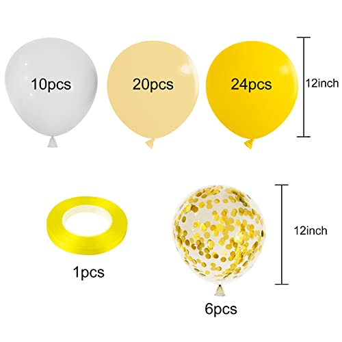 TUPARKA 12 inches Yellow White Gold Confetti Balloons 60 Pack Pastel Yellow White Party Balloon for Sunflower Honeybee Theme Birthday Baby Shower Party Supplies - Image 3