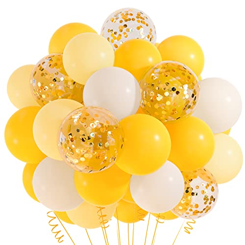 TUPARKA 12 inches Yellow White Gold Confetti Balloons 60 Pack Pastel Yellow White Party Balloon for Sunflower Honeybee Theme Birthday Baby Shower Party Supplies - Image 1