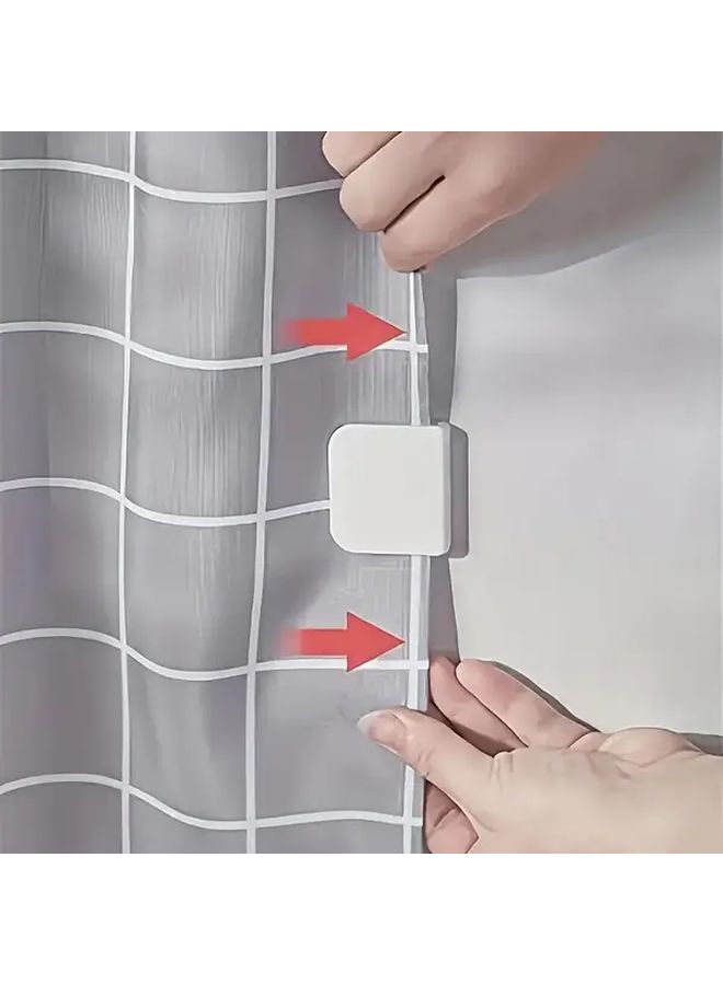 6 Pcs Plastic Shower Curtain Clips Windproof No Drill Adhesive Fasteners Grid Pattern - Image 1