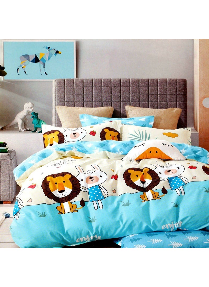 PRISCILLA PRISCILLA 200 GSM 400 TC Kids Glace Cotton Reversible Cartoon Printed Double Bed King Size Comforter with Matching Bedsheet 90 100 with 2 Pillow Covers Set of 4 Pieces Design 12  - Image 1