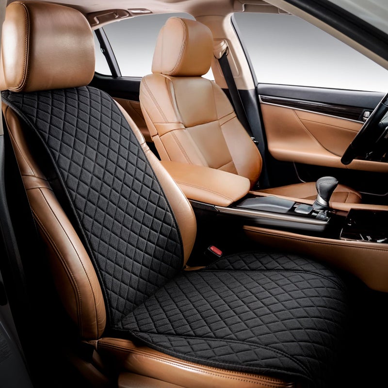 IVICY Faux Linen Car Seat Cover for Cars Durable NonSlip Front Car Seat Protector Covers for Most Automotive Vans SUVs Trucks 1 Unit Black
