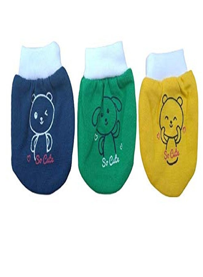 Gilli Shopee New Born Baby Baby's Premium Cotton Housiry Mittens Set/Hand Gloves/Muthi/to Keep Baby Hand Tender for Age 0 to 3 Months Pack of 3 (Multi_Color) Prints May Vary - Image 1